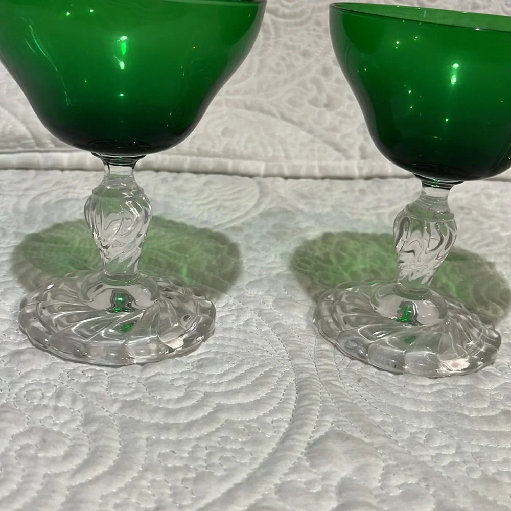 Fostoria Colonial Dame green‎ glasses, set of 8